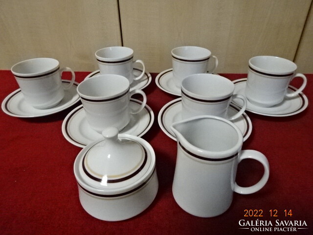 Alföldi porcelain tea set, brown striped, for six, 14 pieces. He has! Jokai.