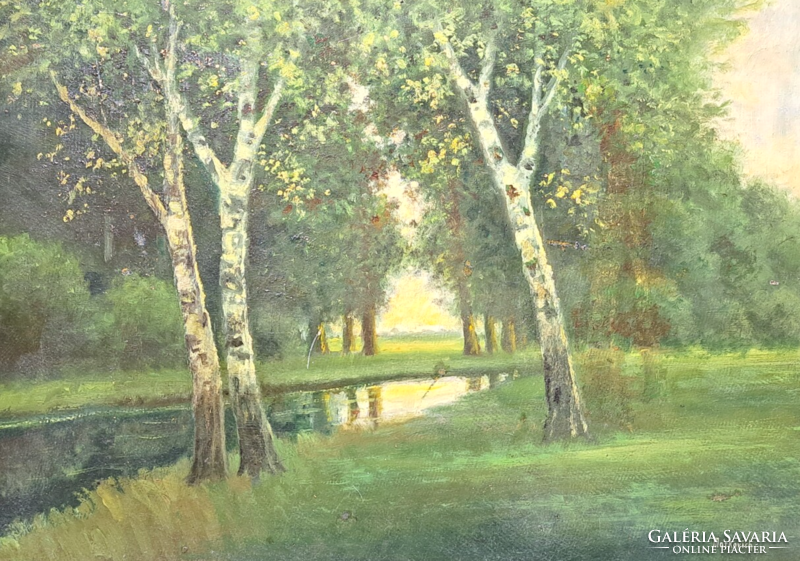 Jenő Markovich: forest landscape, oil painting (full size 61x81 cm)