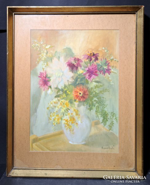 Flower still life watercolor, czene aniko (?) With marking (full size 54x43 cm)