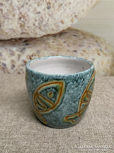 Painted - glazed fish pattern ceramic candle holder a34