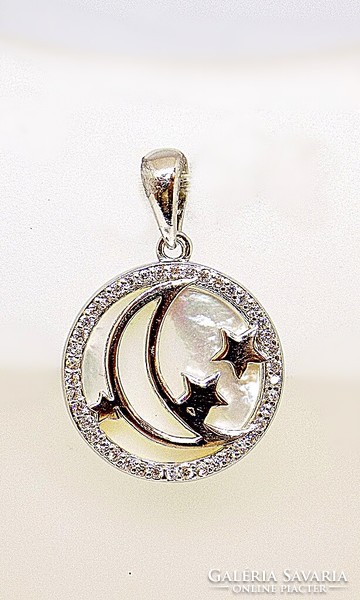 Gyöngyházas holdas ezüst medál (ZAL-Ag107735)