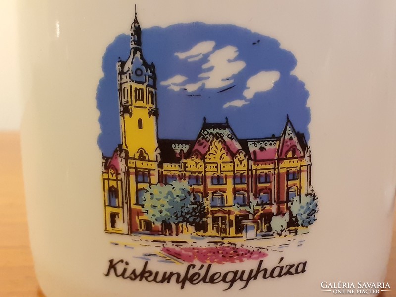 Old Zsolnay porcelain mug with the inscription Little Kunféligháza