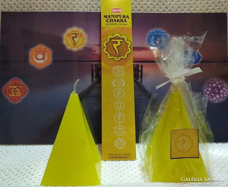 Solar plexus chakra candle (pyramid) + solar plexus chakra incense set