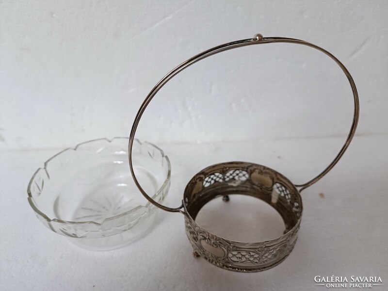 Antique neo-rococo silver basket with polished glass