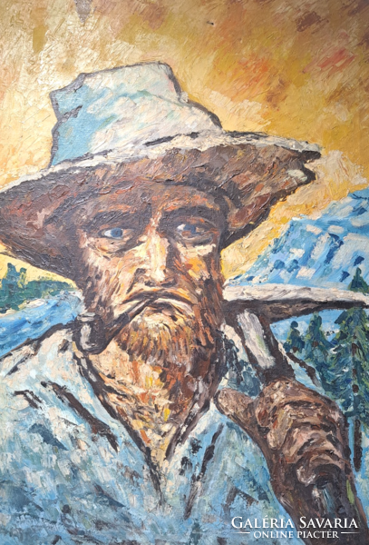 Portrait of a man with a pipe - van gogh style study - oil on canvas (with frame 72x52 cm)