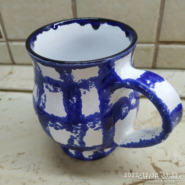 Cup, blue striped ceramic cup, mug for sale!