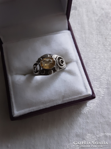 Kézműves ezüst gyűrű, természetes csiszolt, ovális citrinnel!
