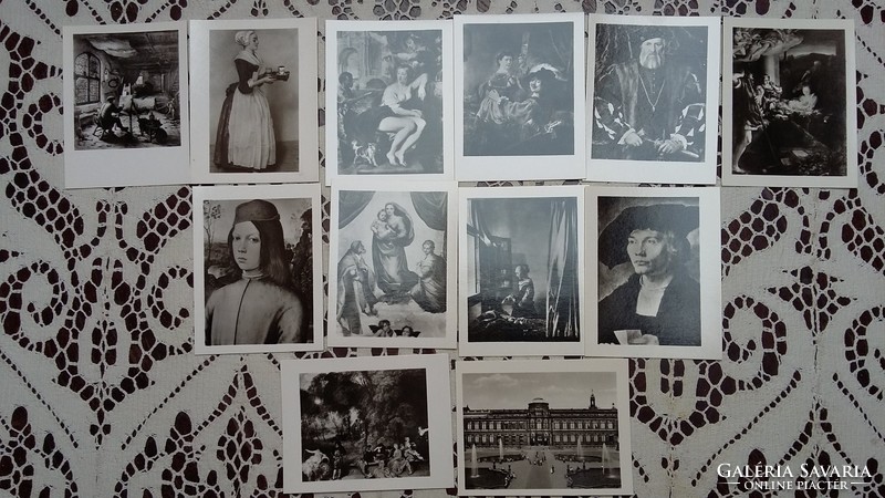 12 fekete-fehér mini fotó a Drezdai Képtár Öreg Mestereitől, 1970-ből