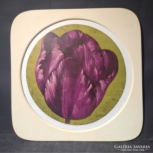 Tulipán - 1993, művészpéldány! Szitanyomat (teljes méret 40x40 cm, a mű maga 30,5x30,5 cm)