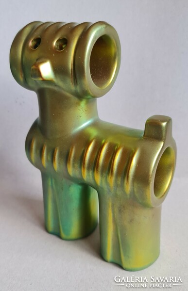 Zsolnay Eosin Palatine Judit pipe dog figurine