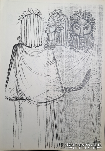 Báb- és jelmeztervek a "Furfangos csecsemő" meseoperához - Koós Iván tervei (lapok mérete 40x30 cm)