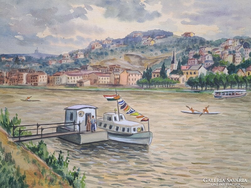 Ship on the Danube - Budapest, marked watercolor (full size 52x44 cm)