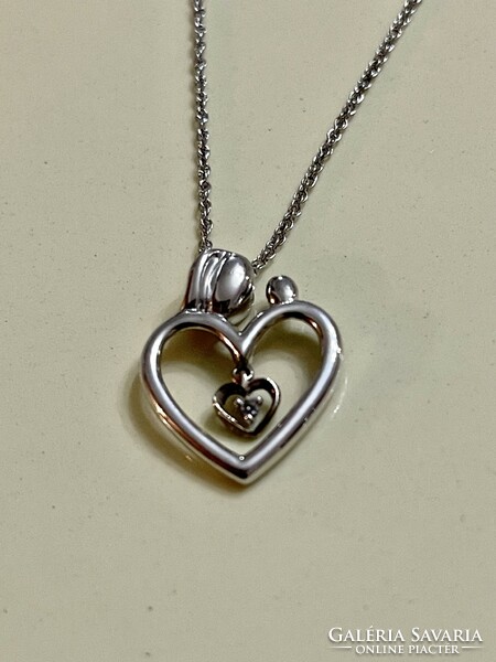 New, modern diamond-silver heart pendant in Chopard style, breath-taking gift!