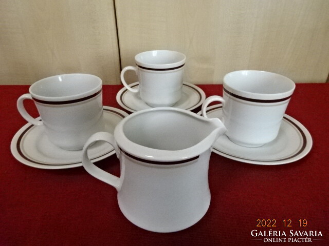 Alföldi porcelain, brown striped tea cup + saucer, three pieces and a milk spout. He has! Jokai.