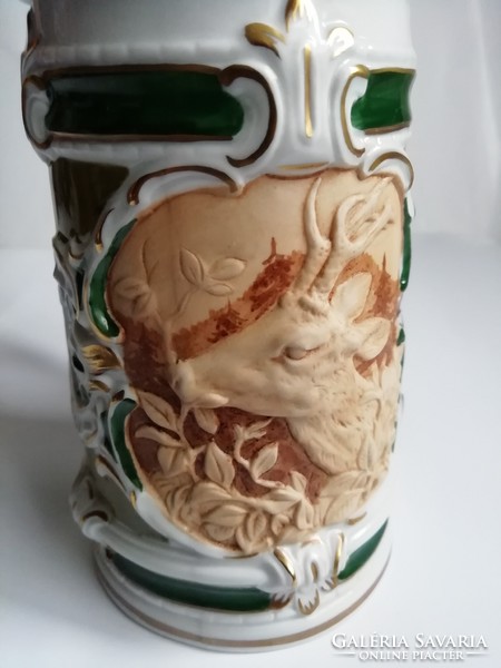 Unterweissbach: porcelán fedeles korsó plasztikus dekorral, hibátlan 20 cm