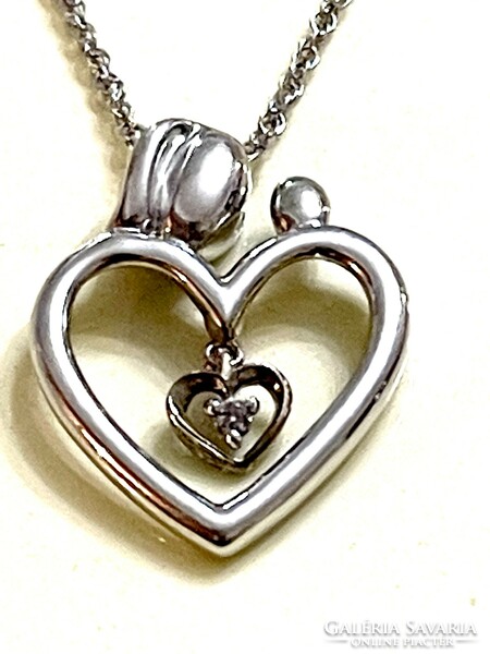 New, modern diamond-silver heart pendant in Chopard style, breath-taking gift!