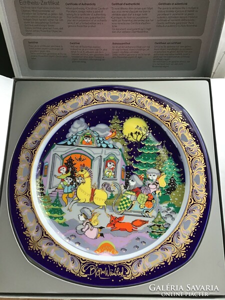 Old rosenthal björn wiinblad porcelain plate in box, with certificate