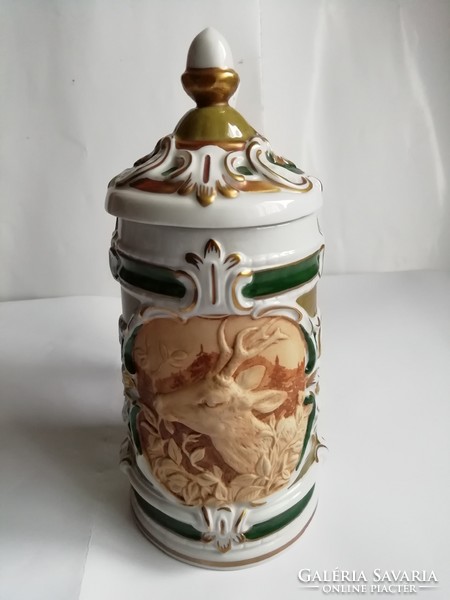 Unterweissbach: jar with porcelain lid and plastic decor, flawless 20 cm