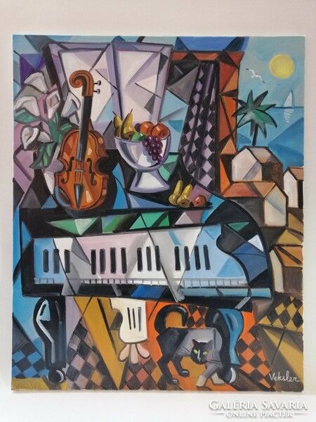 Samuel veksler - violon et piano - oil on canvas 70x63 cm