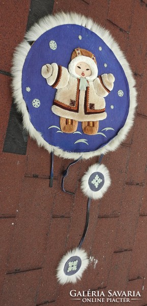 Old Soviet huge wall cloth and fur image - Eskimo children
