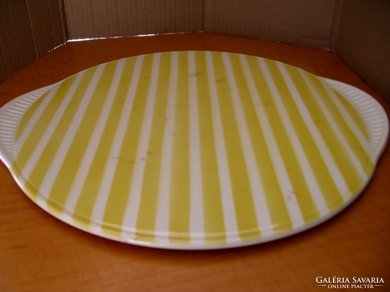 Retro shabby yellow and white striped cake tray limburg echt dom keramik