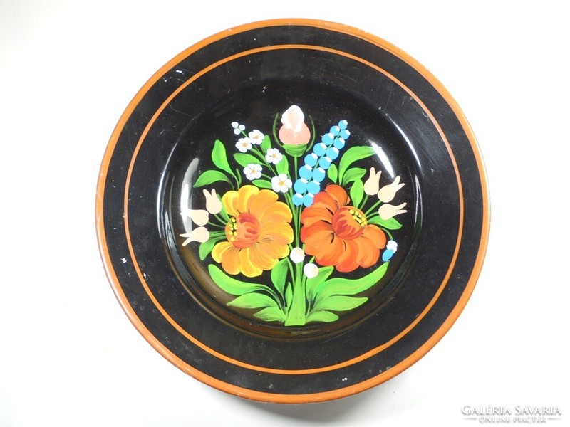 Retro old ceramic hand painted wall plate wall hanging wall plate - flower - diameter 23.4 cm