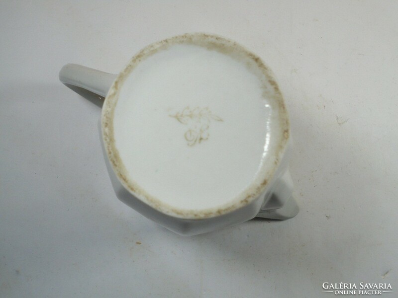 Antique old marked milk pouring spout - flower pattern - Kispest porcelain