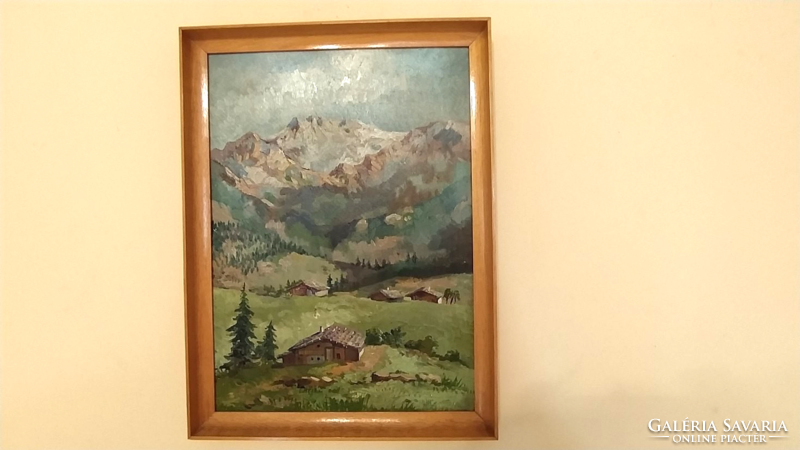 (K) Hegyvidék festmény H Busse (Hans Busse?) 28x37 cm