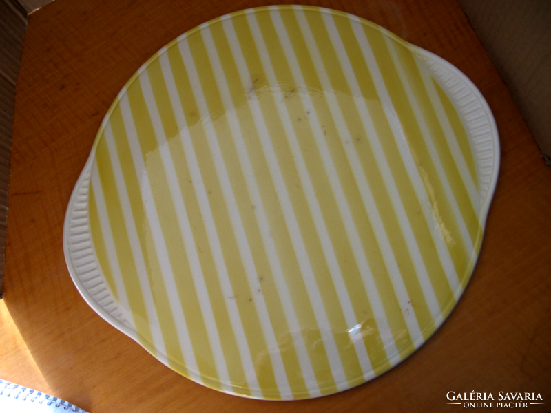 Retro shabby yellow and white striped cake tray limburg echt dom keramik