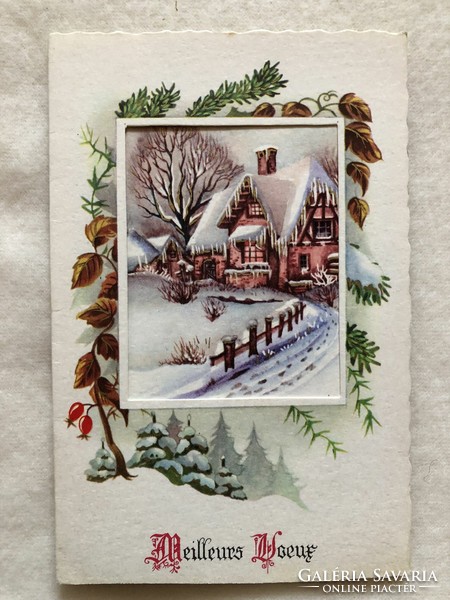 Antique, old opening graphic Christmas card -2.