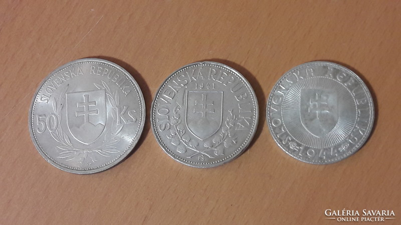 Szlovák ezüst pénz, sor, 50,20,10,Ks egyben