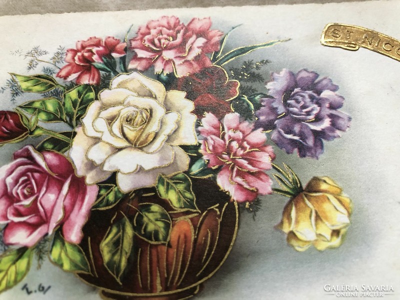 Antique, old floral gilded postcard -2.