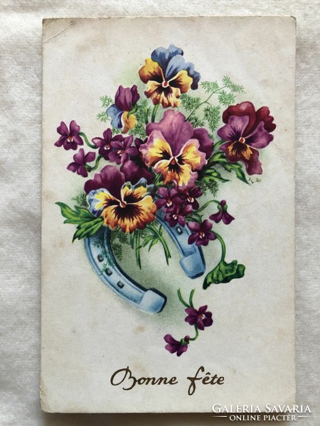 Antik, régi virágos képeslap                          -2.