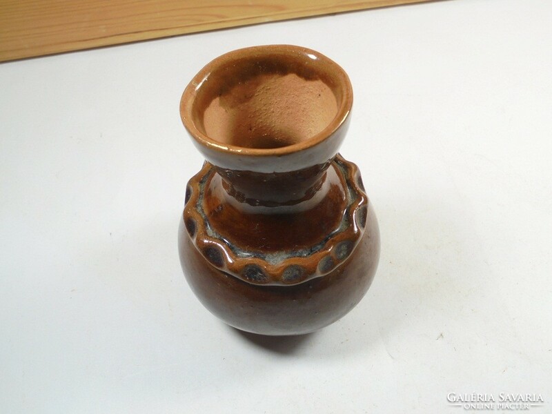 Retro old ceramic hand painted glazed decorative small vase - 10.4 cm high