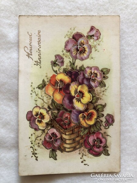 Antik, régi aranyozott virágos képeslap                          -2.