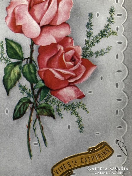 Antik, régi virágos képeslap                        -2.