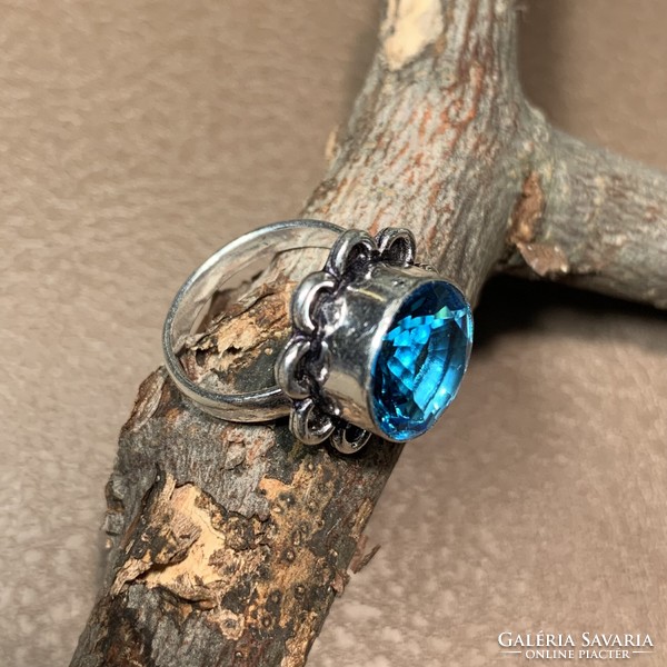 925 Silver ring with blue topaz stone size 8.5 (18.50 mm diameter) Indian silver ring