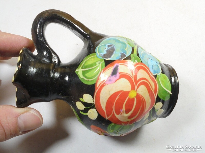 Retro old folk folk art painted colorful rose flower ceramic jug jug bait jug