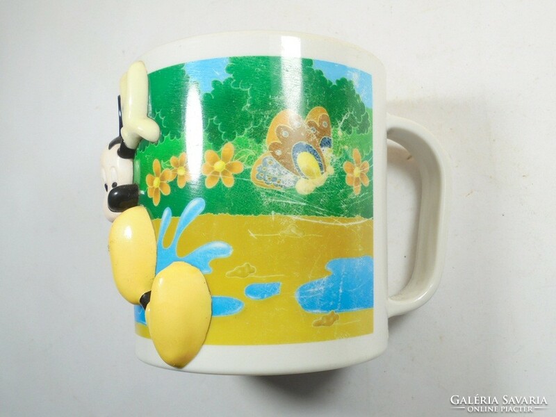 Retro old plastic walt disney mickey mouse embossed pattern children's fairy tale mug - 9 cm high