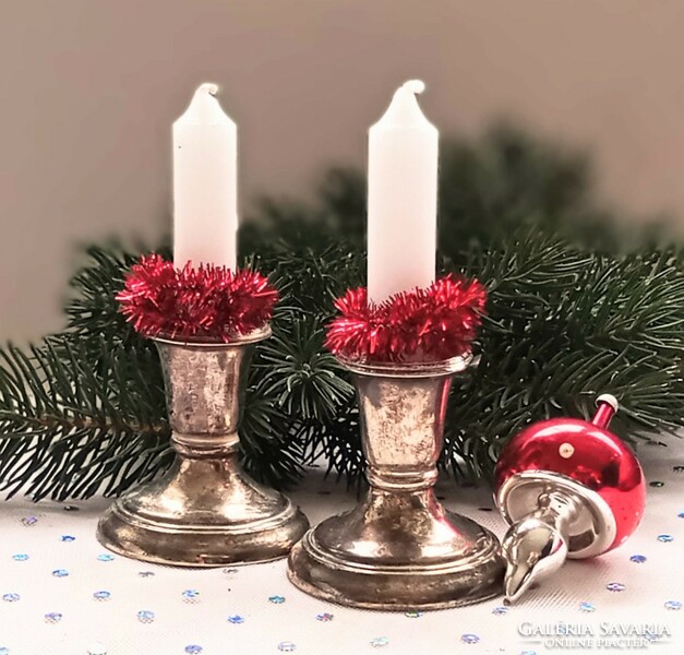 Pair of silver-plated small candle holders 5x5cm Christmas decoration