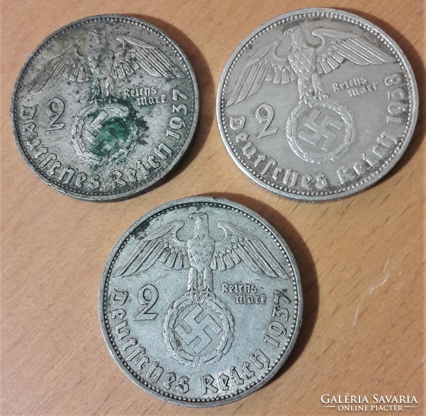 3 pcs, silver, German, swastika, imperial 2 brands. 1937, 1938