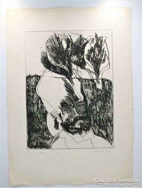Kálmán Csohány (1925-1980): man with trees, etching, numbered