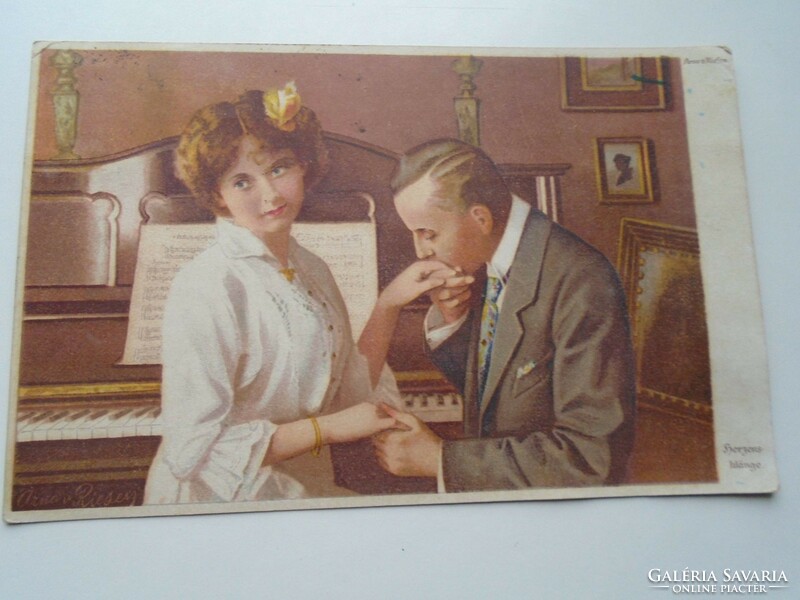 D192343 old postcard - lady at the piano - with many signatures - csuta lajos, bekés 1922