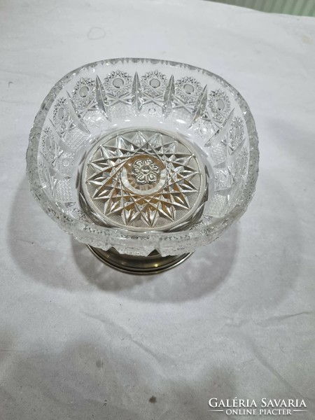 Old alpacca crystal bowl with feet
