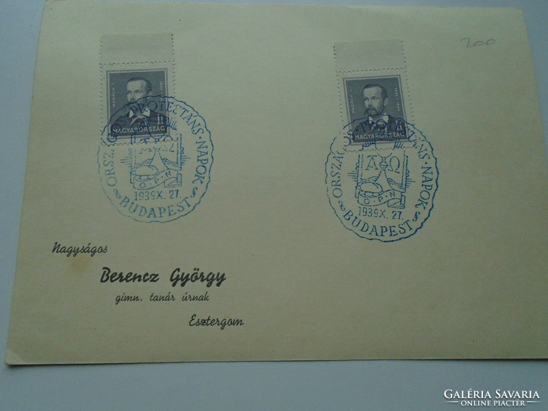 D192434 occasional stamp Protestant days Budapest 1939 György Berencz Esztergom