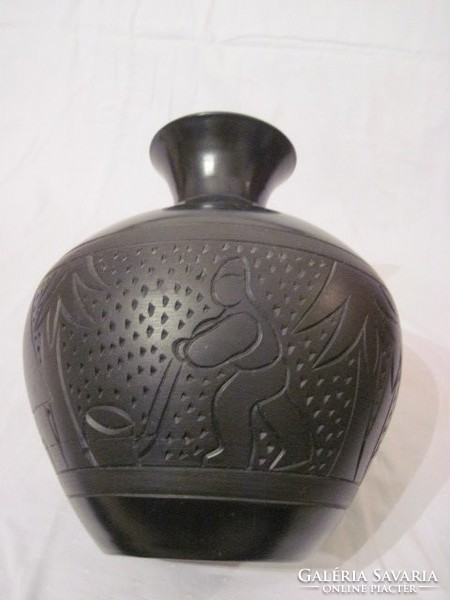 Black ceramic hollow vase 24cm