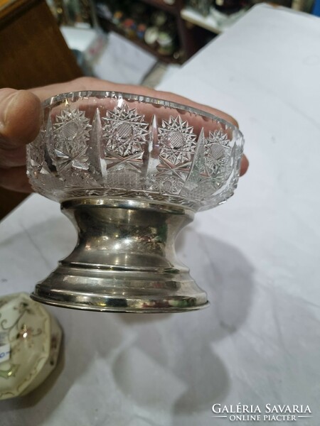 Old alpacca crystal bowl with feet