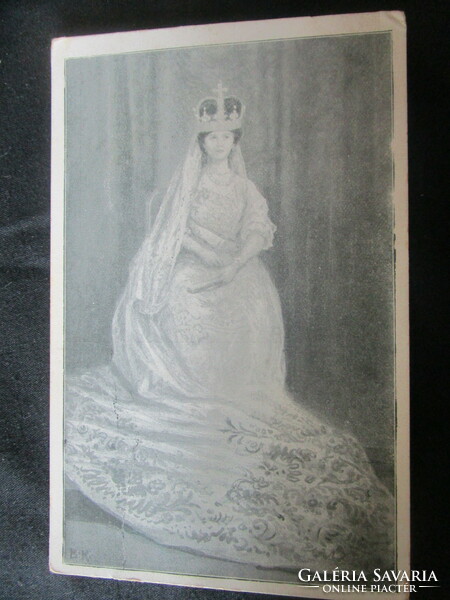 1916 coronation dress of Queen Zita in Buda, Habsburg period original photo sheet image