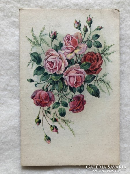 Old postcard with rose flowers -2.