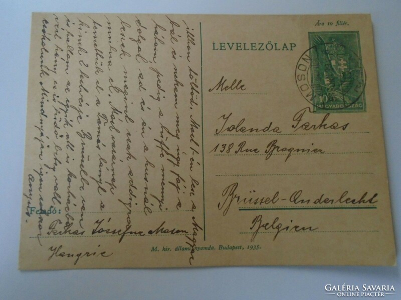 D192530 postcard - Moson 1936 - Józsefné Farkas - Brussels Anderlecht Jolanda Farkas